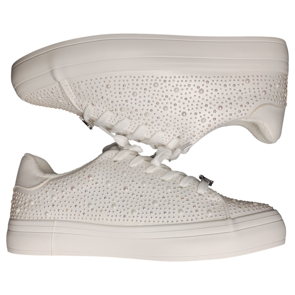Juicy Couture Alanis Platform Sneakers Womens US 8.5 White‎ Rhinestone Lace Up